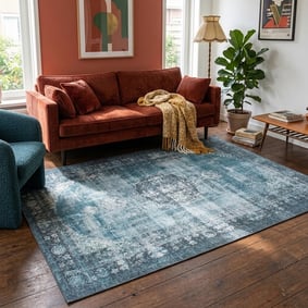 Vintage matta | Estate Medaillon blågrön hos Volero