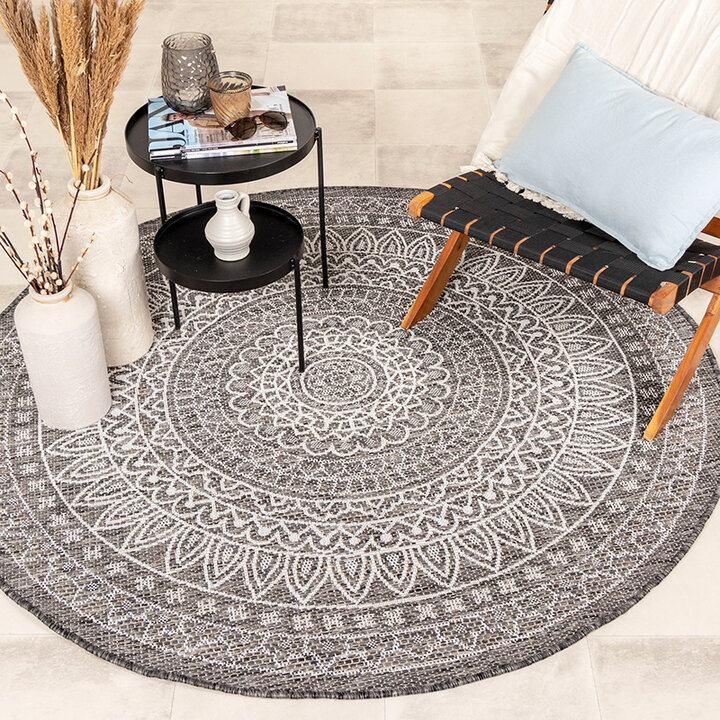 Rund Utomhusmatta - Summer Aztec Grå - 3