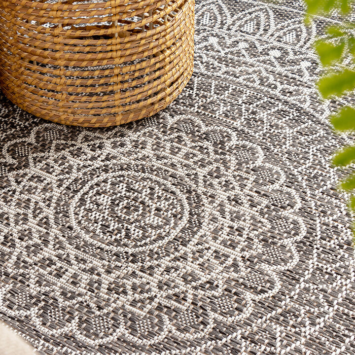 Rund Utomhusmatta - Summer Aztec Grå - 5