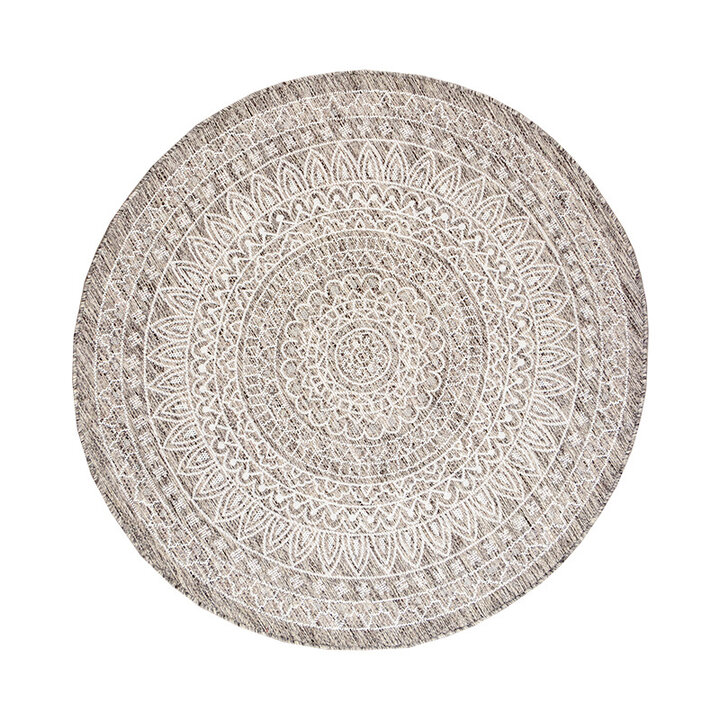 Rund Utomhusmatta - Summer Aztec Ljusgrå - 1