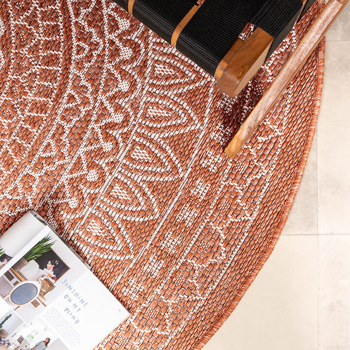 Rund Utomhusmatta - Summer Aztec Terrakotta - 3