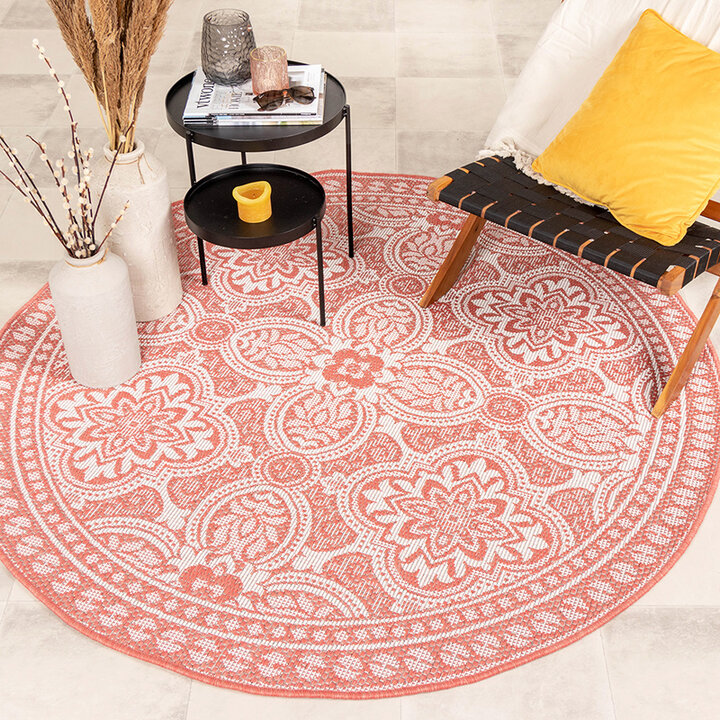 Rund Utomhusmatta - Summer Oriental Rosa - 3