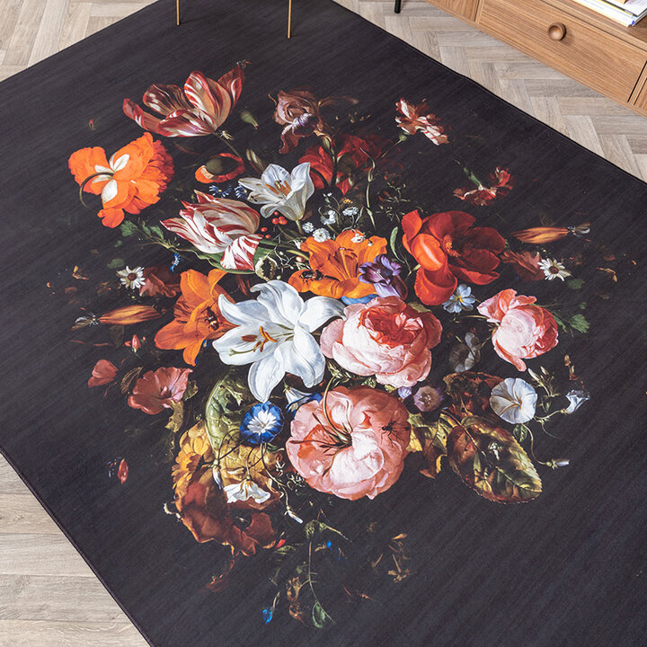 Blommig Matta - Florine Svart/Orange - 2