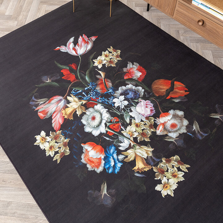 Blommig Matta - Florine Svart/Blå - 2