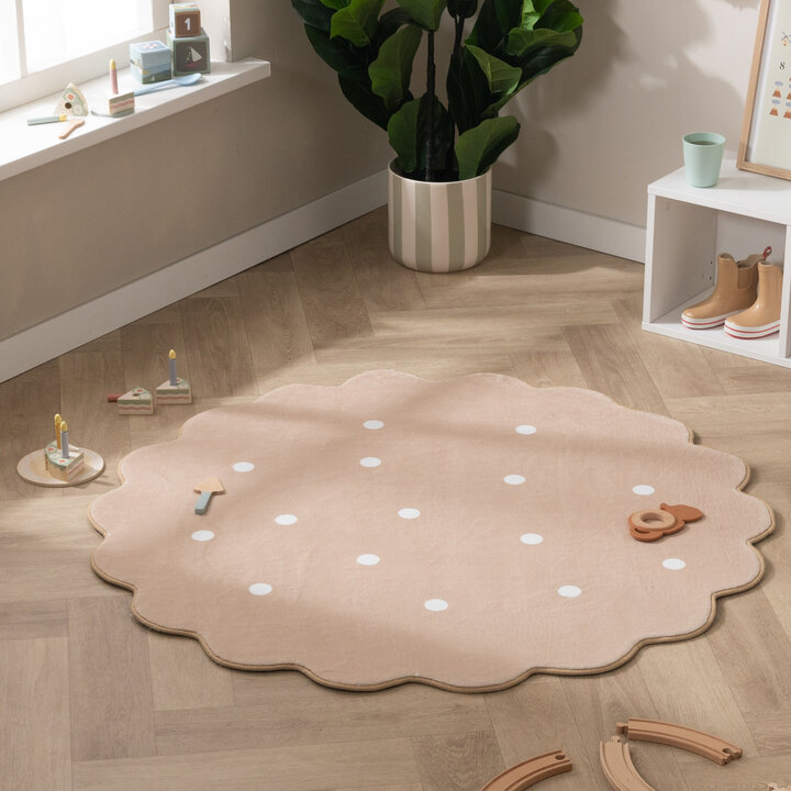 Rund Matta För Barnrum - Cloudy Dots Beige - 2