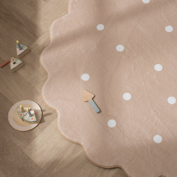 Rund Matta För Barnrum - Cloudy Dots Beige - 3