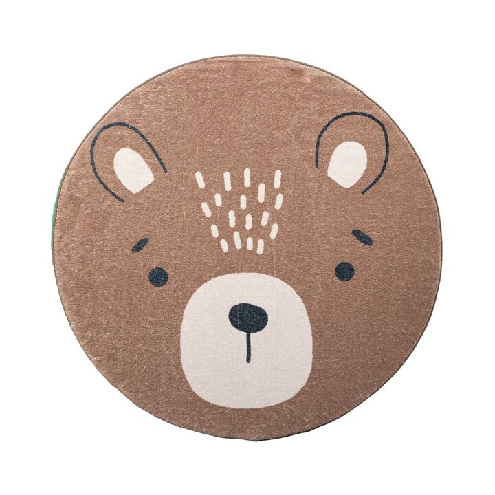 Rund Tvättbar Barnmatta - Sammy Bear Brun - 1