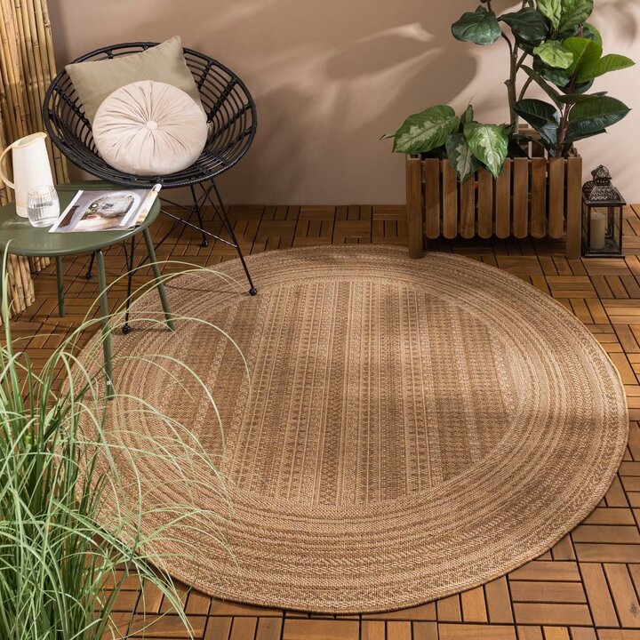 Rund Utomhusmatta I Jute - Mavi Stripes Gräddvit/Brun
