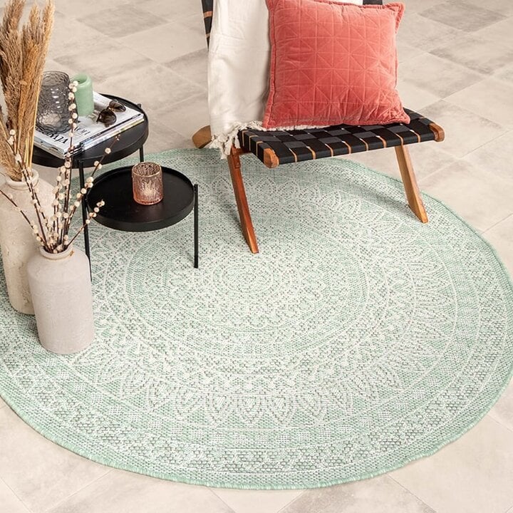 Rund Utomhusmatta - Summer Aztec Mintgrön