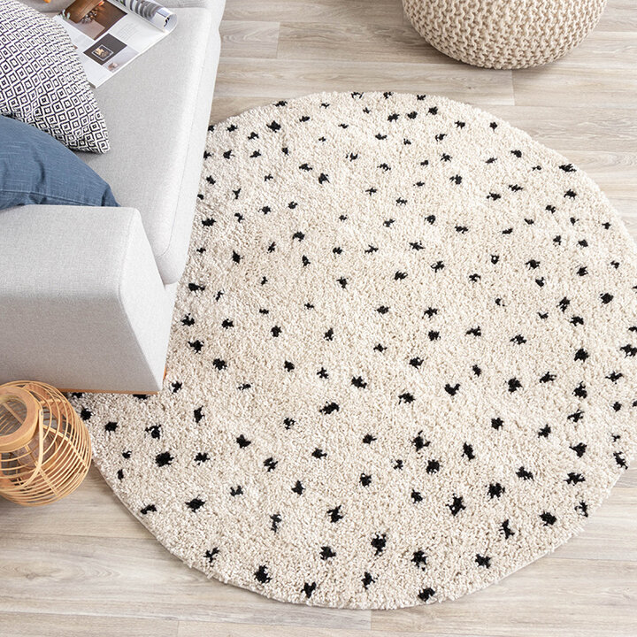 Rund Matta Med Hög Lugg  - Grand Dots Gräddvit/Svart - 3
