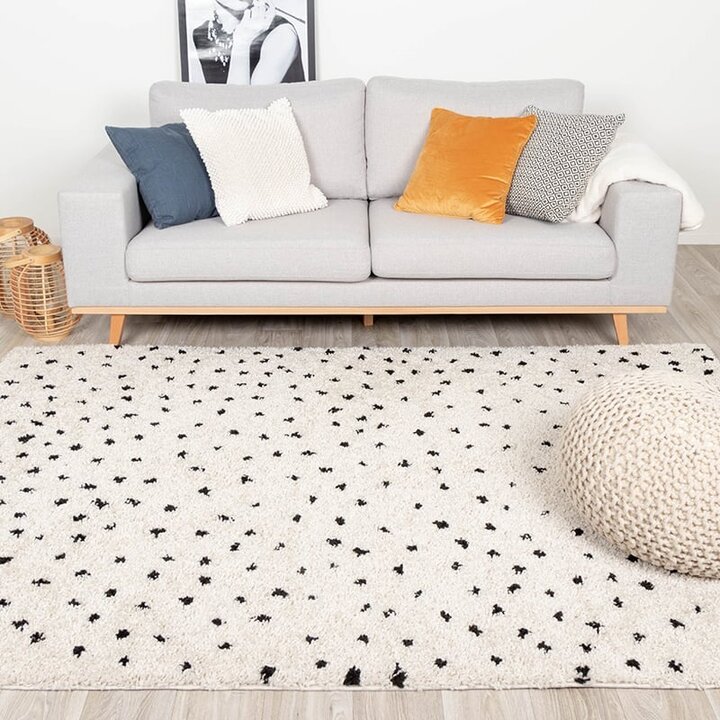 Matta Med Hög Lugg - Grand Dots Gräddvit/Svart