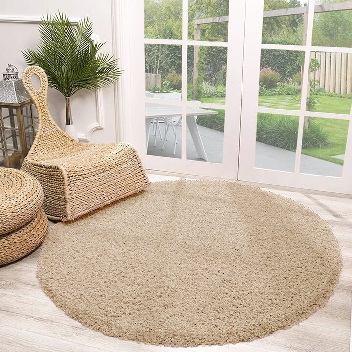 Rund Matta Med Hög Lugg  - Solid Beige