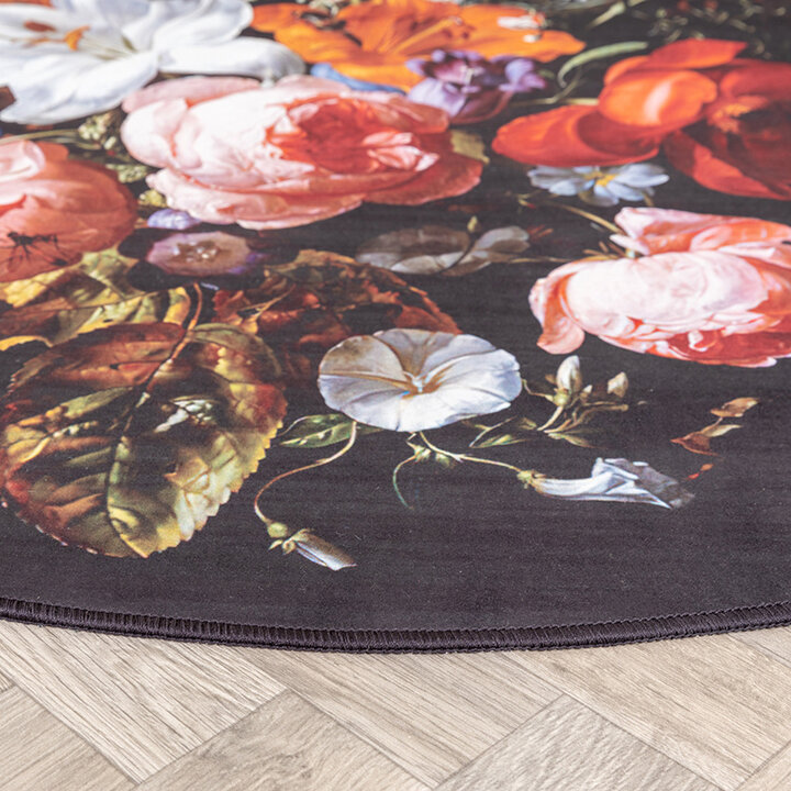 Rund Blommig Matta - Florine Svart/Orange - 3