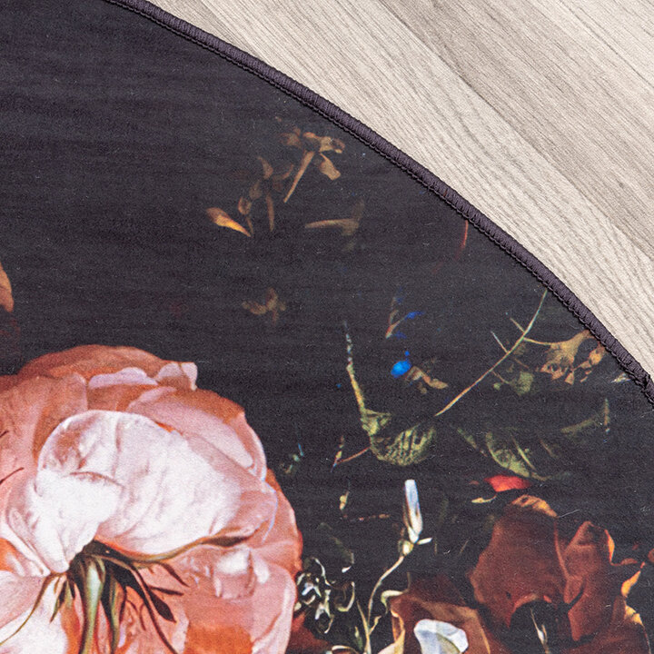 Rund Blommig Matta - Florine Svart/Orange - 4