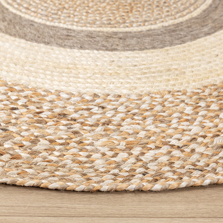 Rund Jute Matta - Mirai Border Vit/Blandning - 4