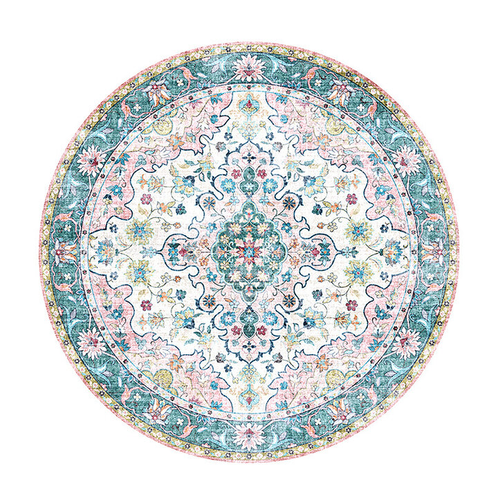 Rund Matta I Vintagestil - Lily Oriental Blå/Rosa - 1