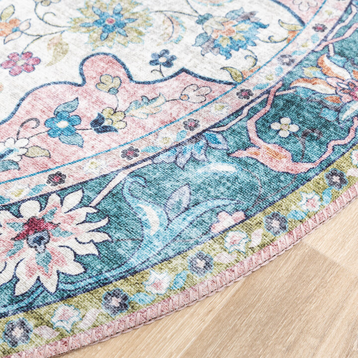 Rund Matta I Vintagestil - Lily Oriental Blå/Rosa - 5