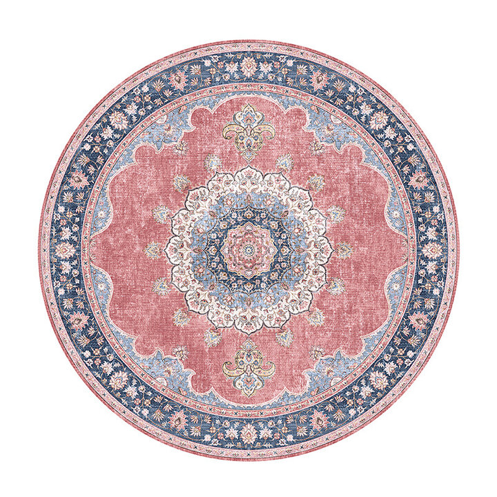 Rund Matta I Vintagestil - Lily Medaillon Röd/Rosa - 1