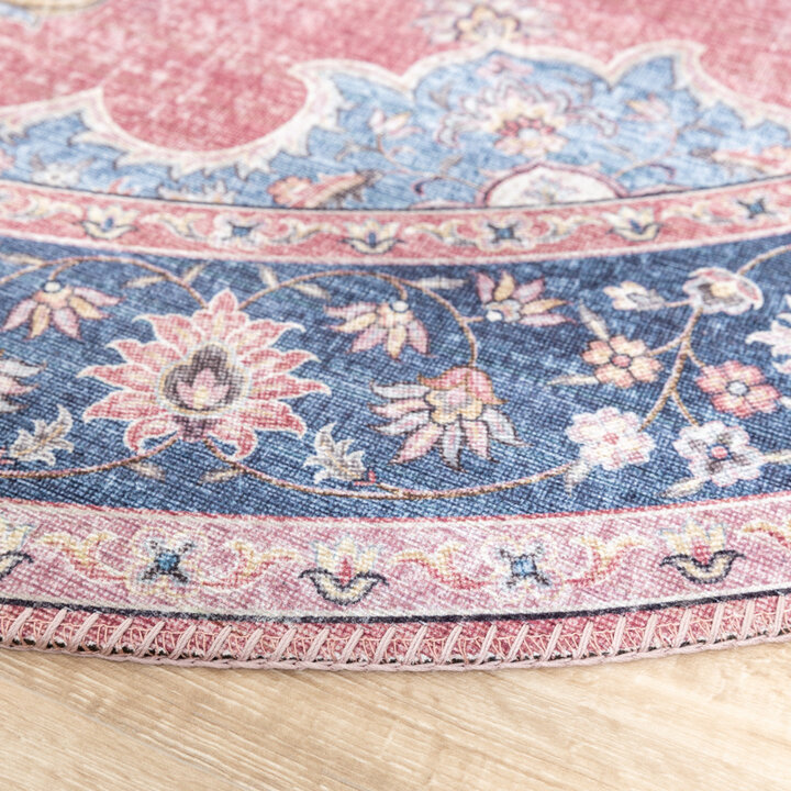 Rund Matta I Vintagestil - Lily Medaillon Röd/Rosa - 6