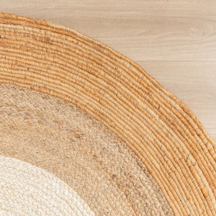 Rund Jute Matta - Mirai Border Vit/Natur - 3