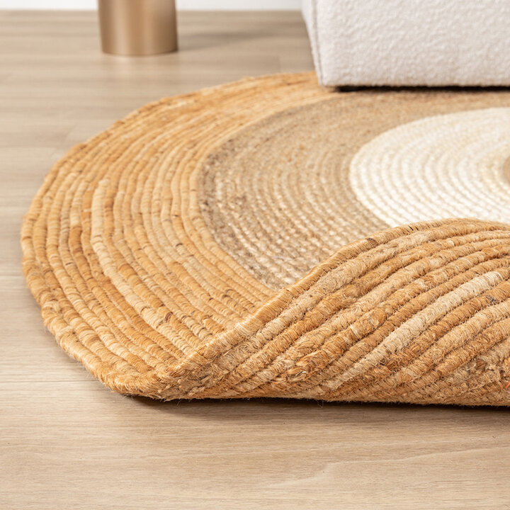 Rund Jute Matta - Mirai Border Vit/Natur - 5