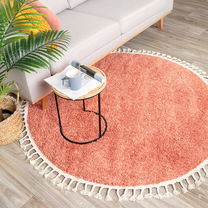 Rund Matta Med Hög Lugg  - Lofty Fringe Persikorosa - 3