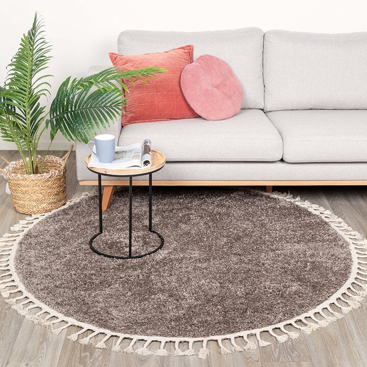 Rund Matta Med Hög Lugg  - Lofty Fringe Fringe Taupe