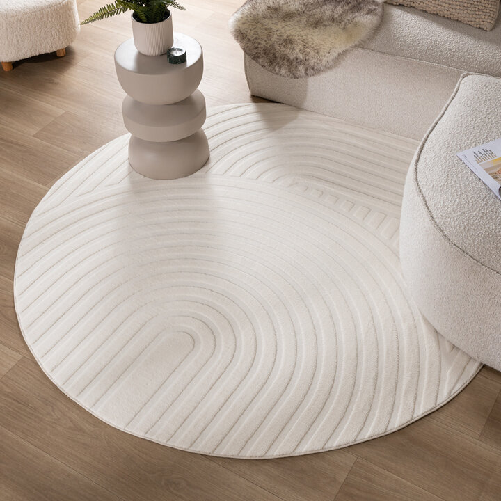Rund Skandinavisk Matta - Charm Curves Vit