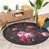 Rund Blommig Matta - Florine Svart/Rosa - thumbnail