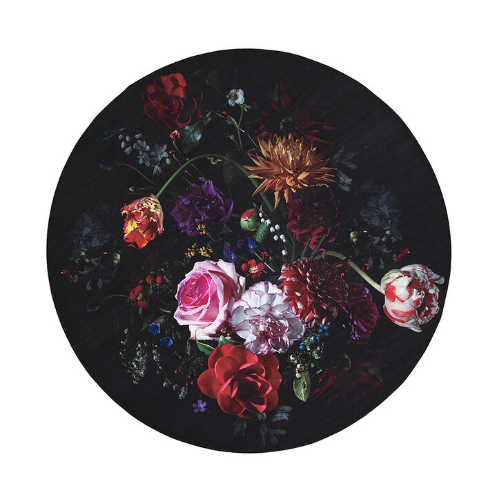 Rund Blommig Matta - Florine Svart/Rosa - 1