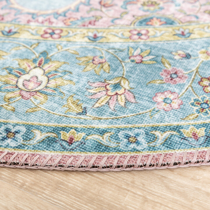 Rund Matta I Vintagestil - Lily Medaillon Ljusblå - 6