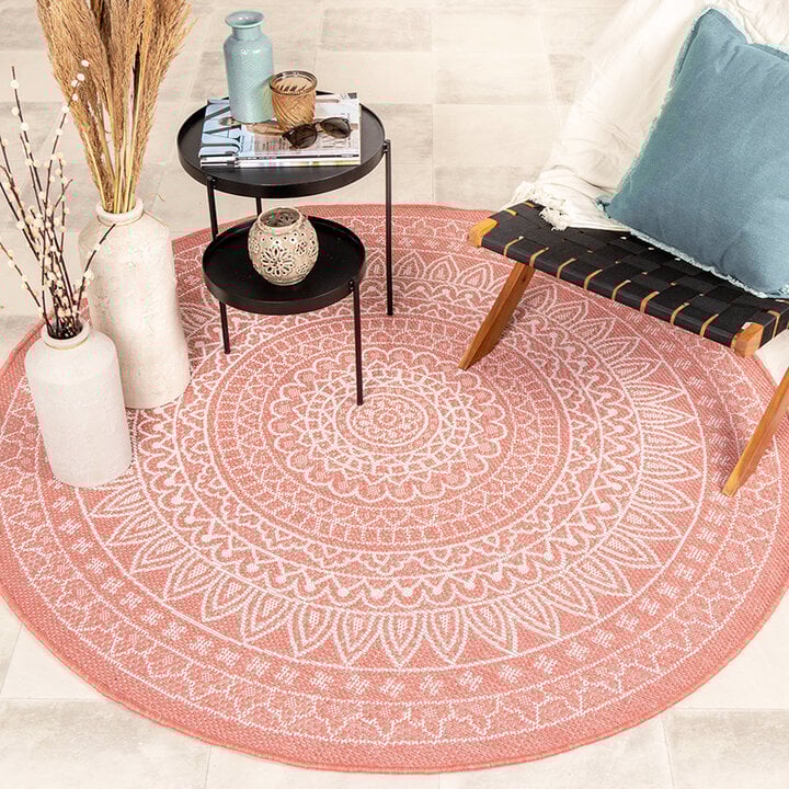 Rund Utomhusmatta - Summer Aztec Rosa - 3