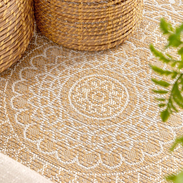 Rund Utomhusmatta - Summer Aztec Gul - 5