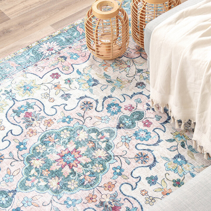 Matta I Vintagestil - Lily Oriental Blå/Rosa - 3