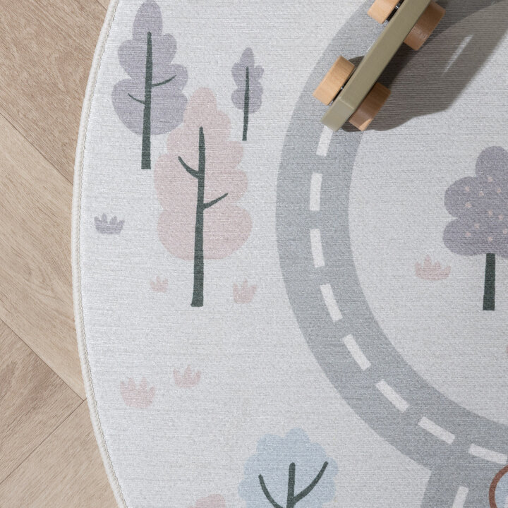 Rund lekmatta Bil - Rocky Ride Vit - 5