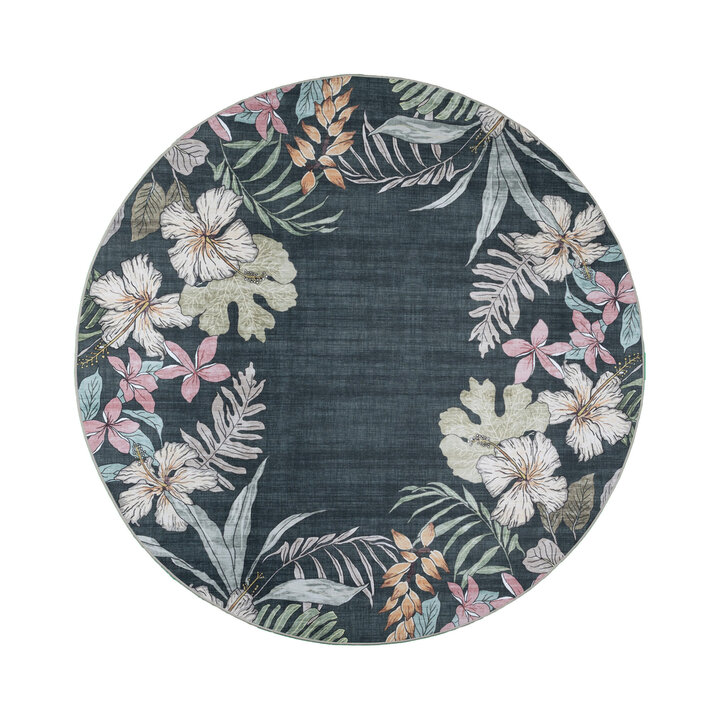 Rund utomhusmatta med blommor - Poppy Grön - 1