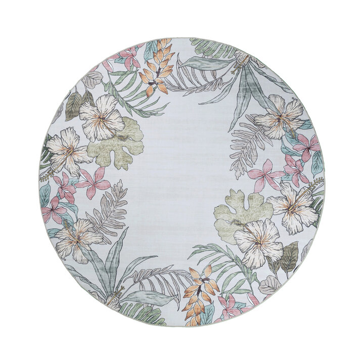 Rund utomhusmatta med blommor - Poppy Kräm - 1