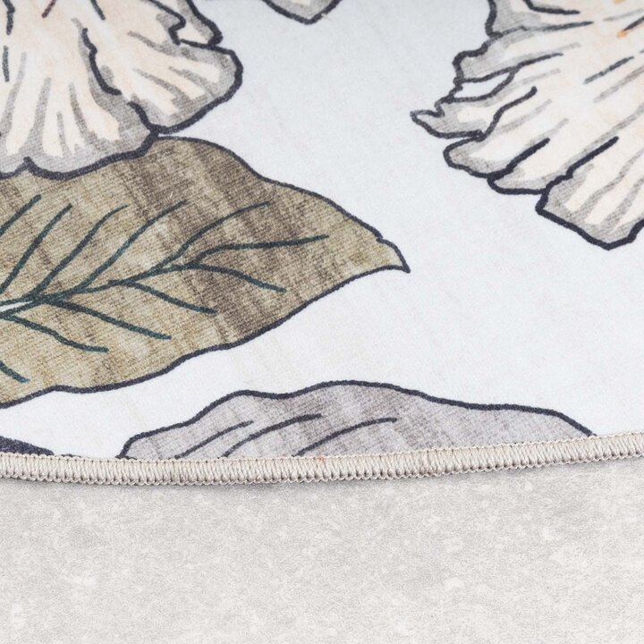 Rund utomhusmatta med blommor - Poppy Kräm - 5