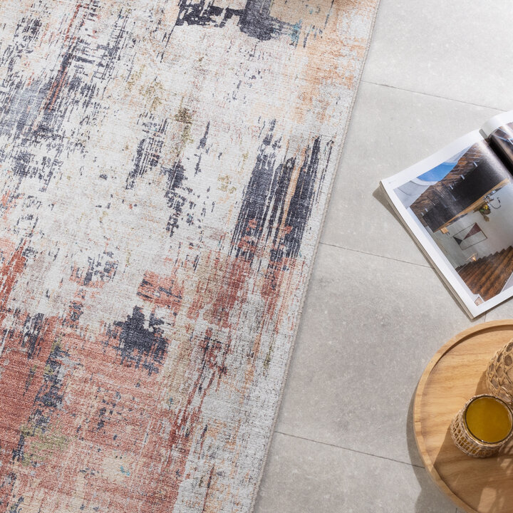 Tvättbar Löpare - Domingo Grunge Terrakotta/Gräddvit - 3