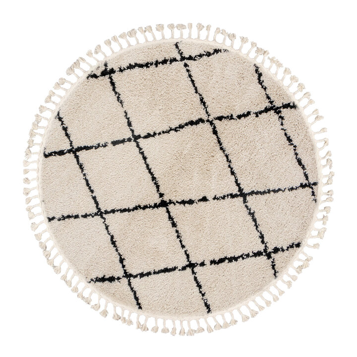 Rundt höghårigt mattan – Grand Wire Weave Creme/Svart - 1